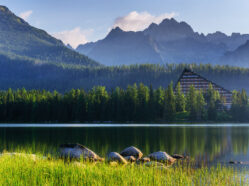 Ilustrační foto: Vysoké Tatry a pohled na ovce a hotel.